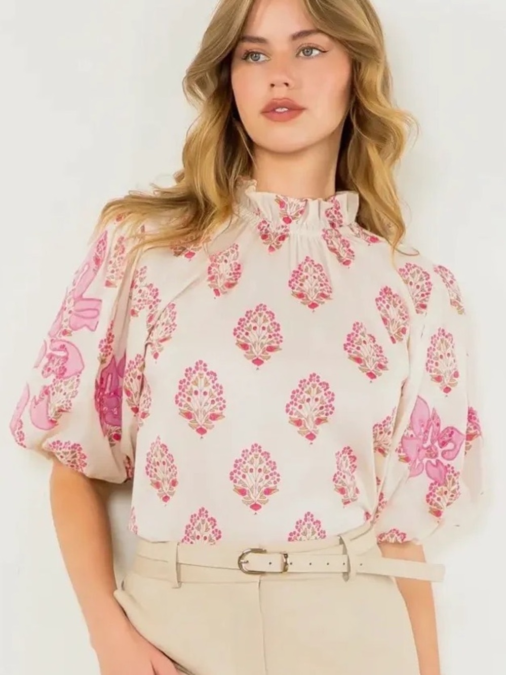 NWOT Bloom Babe Puff Sleeve Floral Print Blouse~THML 100% Cotton